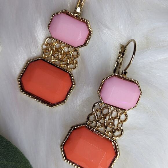 Nwt Chain Link Creamsicle and Pink Earrings - Picture 4 of 8